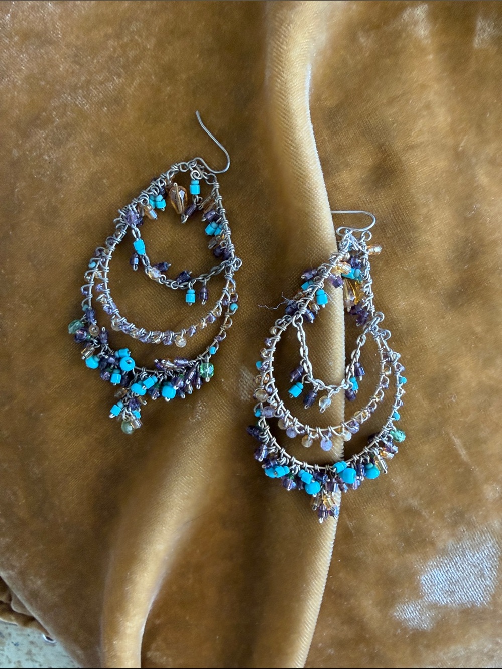 Handcrafted Turquoise & Multicolor Beaded Teardrop Earrings
